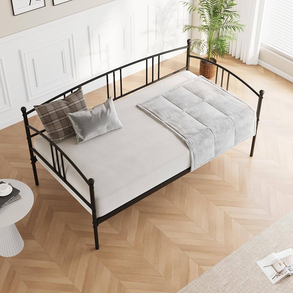 Angle. GARVEE - Twin Daybed, Metal Sofa Bed Frame, Steel Slat Support for Living Room, Bedroom, Black - ‎Black-without Trundle.