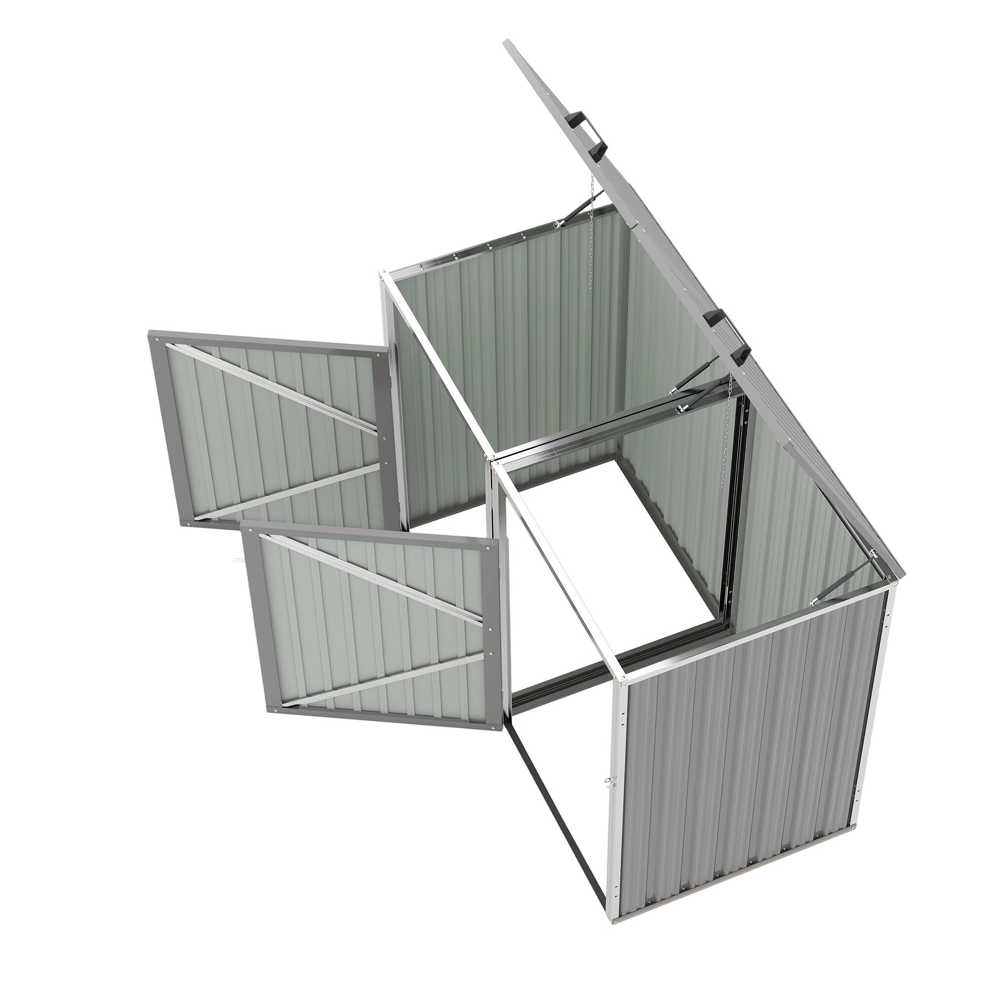 Alt View 7. Mondawe - 2 Trash Garbage Bin Shed Stores with Pneumatic Support Rod,Lockable Doors & Waterproof Lid Chain - Light Gray.