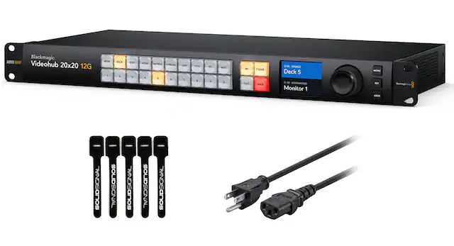 Blackmagic 12G SOI Videohub 20x20 12G MON 1 DECK 2 EDXT 1 ATEM 4 M/EW STREAM 5 & CAM 7 ST/C a PC 9 MAC 0 IN OUT CLEAR TAKE + 901 SOURCE Deck 5 20 DESTINATION Monitor 1 MENU SET LOCK Blackmagic ... SOUDSIGNAL SOLIDSIGNAL SOUDSIGNAL SOLIDSIGNAL SOUDSIGNAL