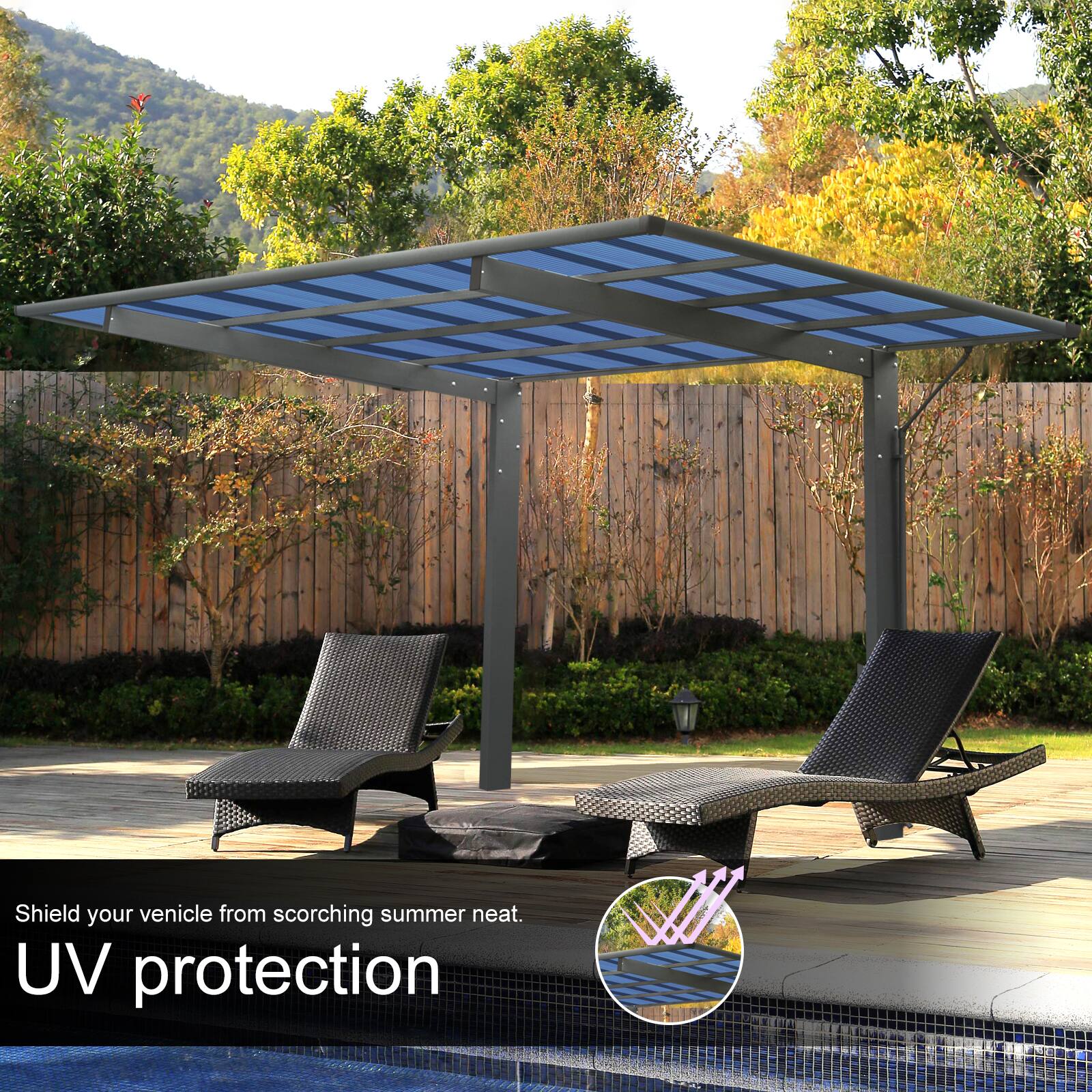 Shield your vehicle from scorching summer heat.  
UV protection