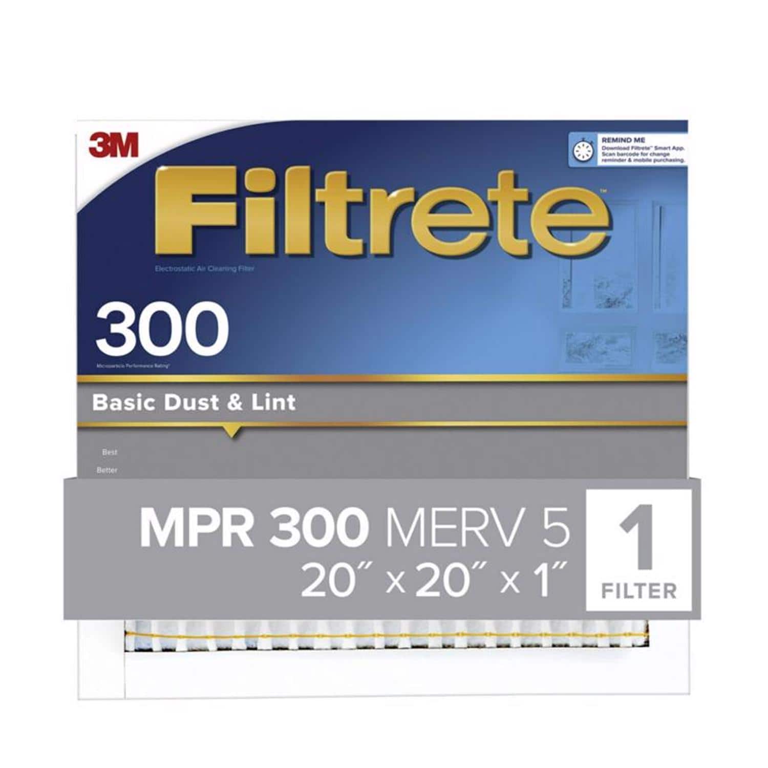 Filtrete - 20 in. W X 20 in. H X 1 in. D 300 MPR Pleated Filter Dust 1 pk