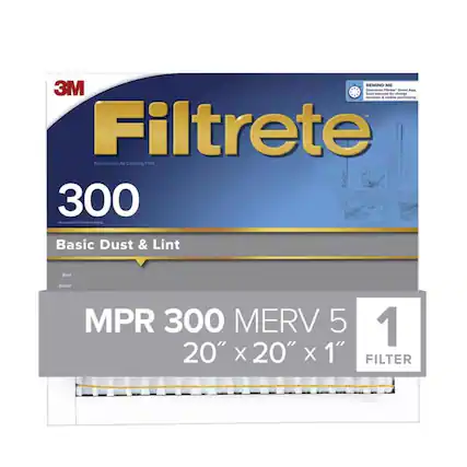 REMIND ME
3M - Filtrete Electrostatic Air Clearing Filter 300 Basic Dust & Lint
Best Better MPR 300 MERV 5
20" X 20" X 1"
1 FILTER