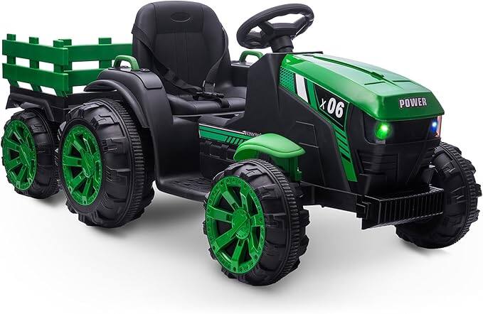 GARVEE - 12V Kids Ride-On Tractor with Trailer- Remote Control, Dual Motors, LED Lights, Music & Sounds for Outdoor Play - Green price history on PriceWatchPro
