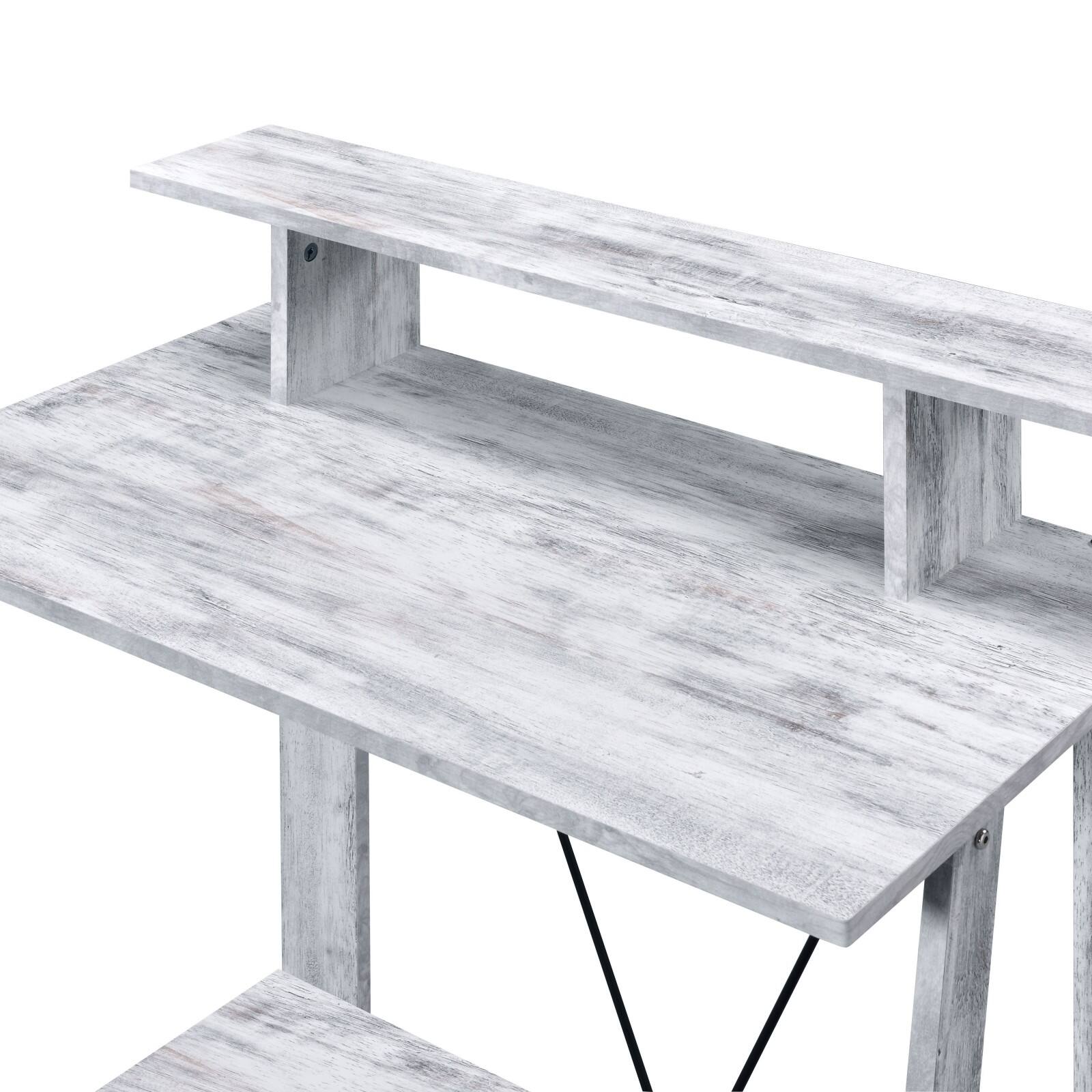 Alt View 4. Glintex - Rectangular Writing Desk with Upper and Lower Storage Shelves, Sturdy 15mm Panels and Metal V-Back Design - Black+Grey.