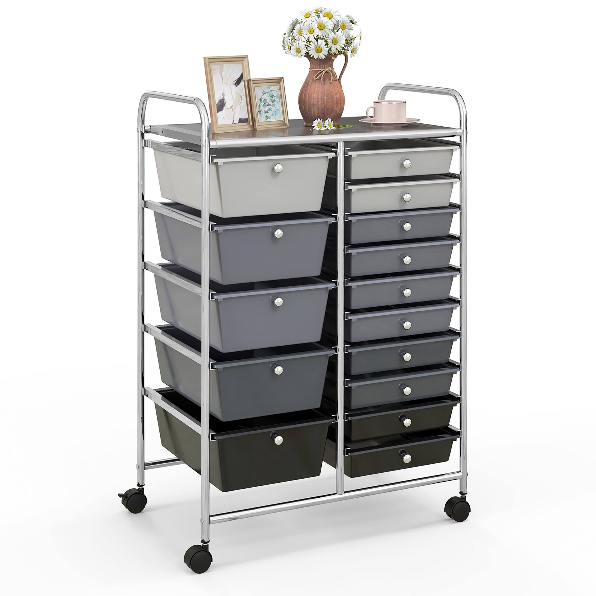 Alt View 1. Gymax - Gymax 15 Drawer Rolling Storage Cart Opaque Multicolor Drawers Home Organizer Mixed Black - Silver, Mixed Black.