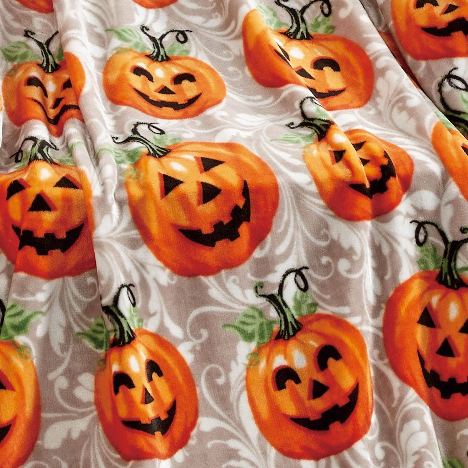 Alt View 3. Noble House - Plazatex Pumpkins All Season Plush Decorative Halloween Throw Blanket 50" x 60" Orange - Orange.