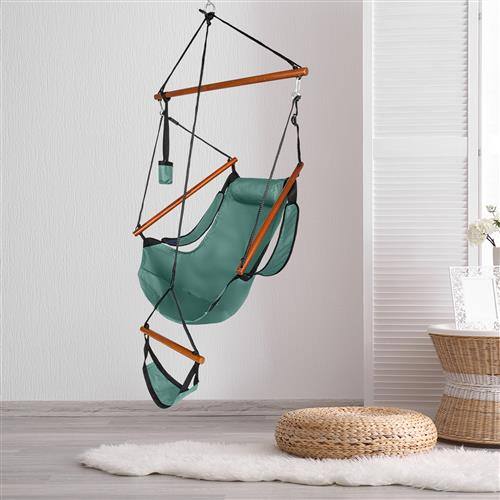 Alt View 10. Winado - 5FT Hammock Hanging Sky Chair, Air Deluxe Swing Seat with Cup Holder, Wooden Stick, Chain for Indoor Outdoor Garden - Green.
