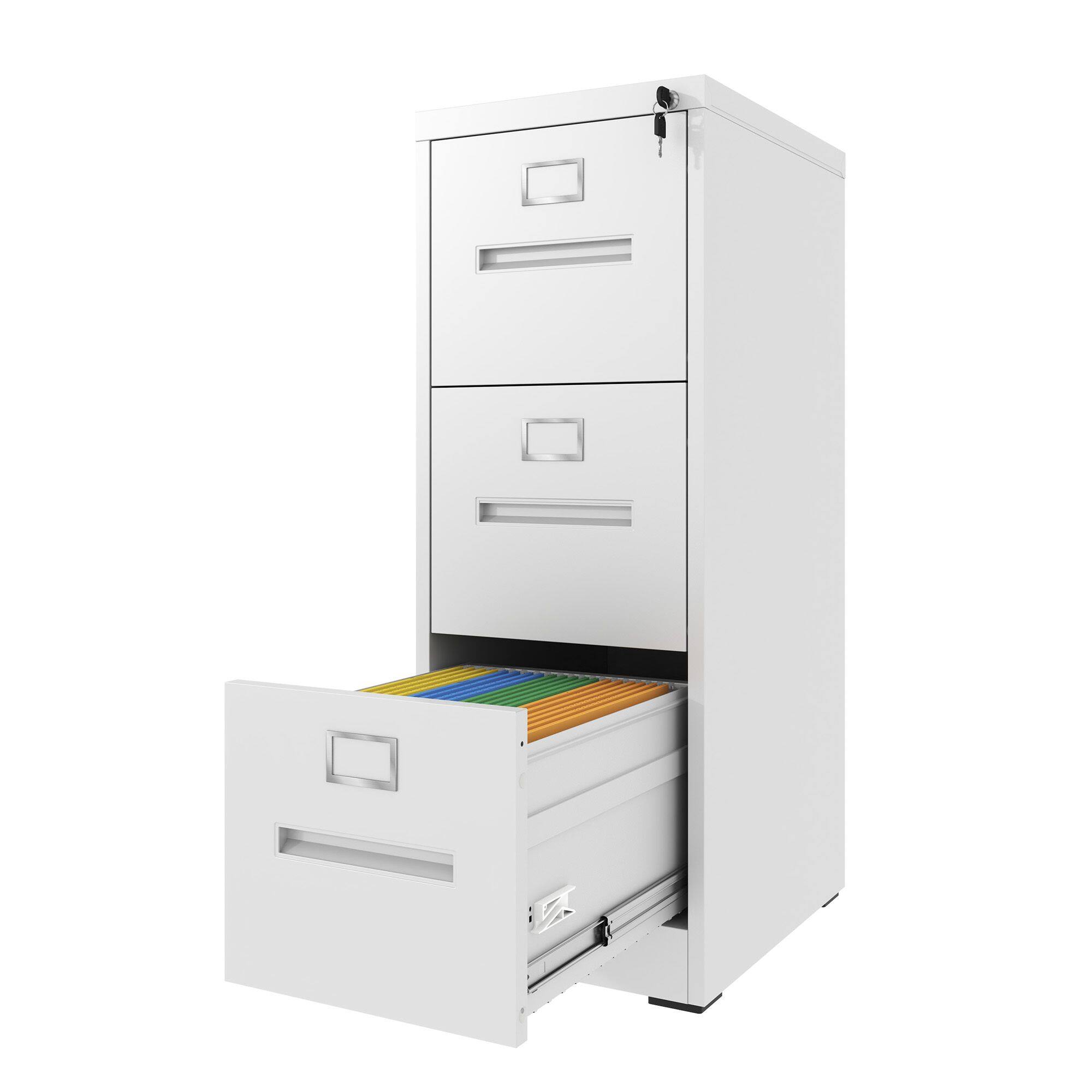 Angle. Mirfee - 3-Drawer Vertical File Cabinet with Lock, for A4/Legal/Letter Files - White.
