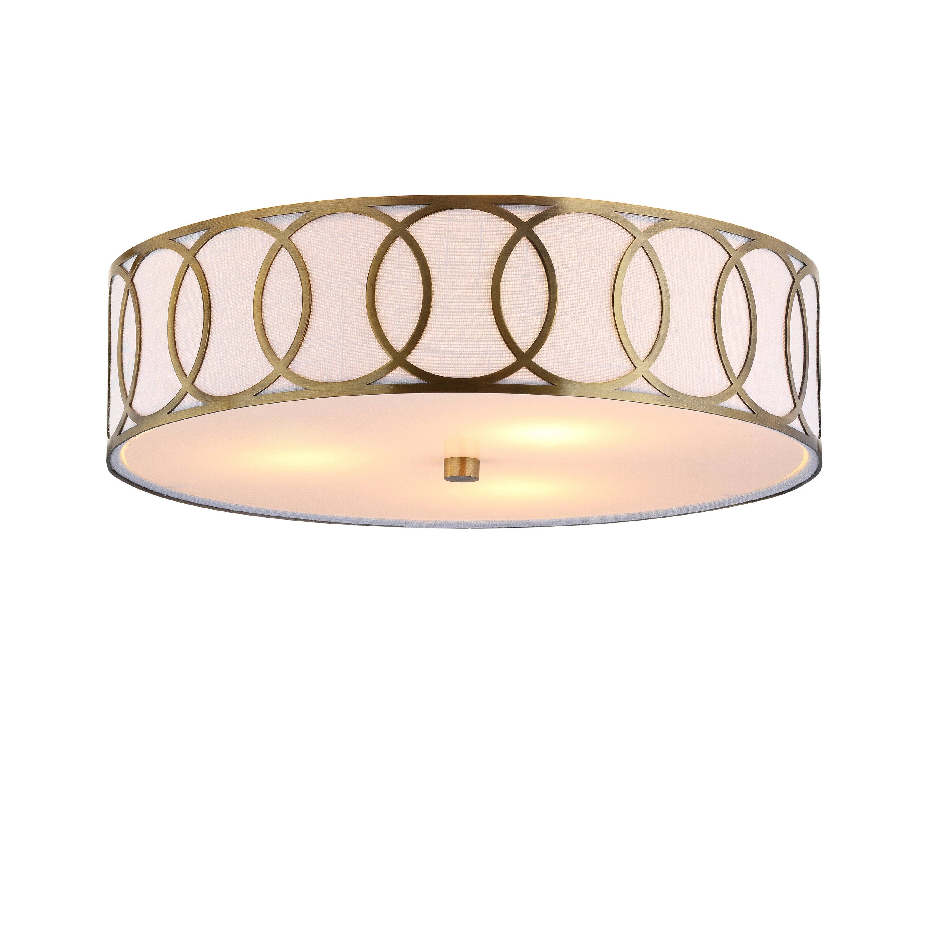 Front. Jonathan Y - Aria 3-Light 15.5" Metal LED Flush Mount, Brass - Brass Gold.