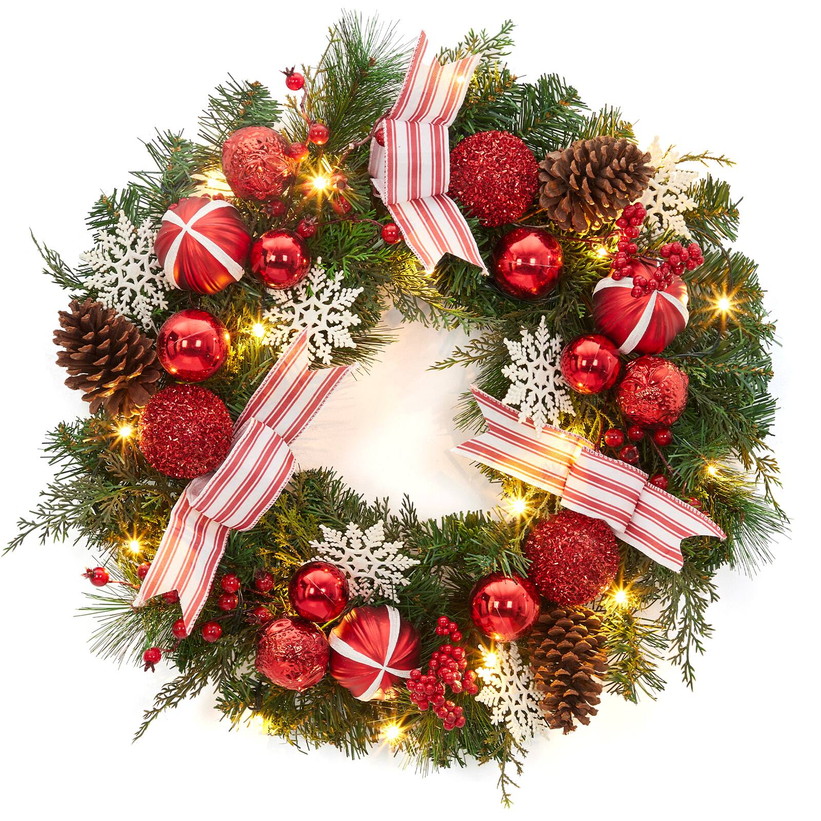 Front. Jojoka - 24 In Pre-Lit Christmas Wreath for Grand Entryway and Entrance Displays - Green.