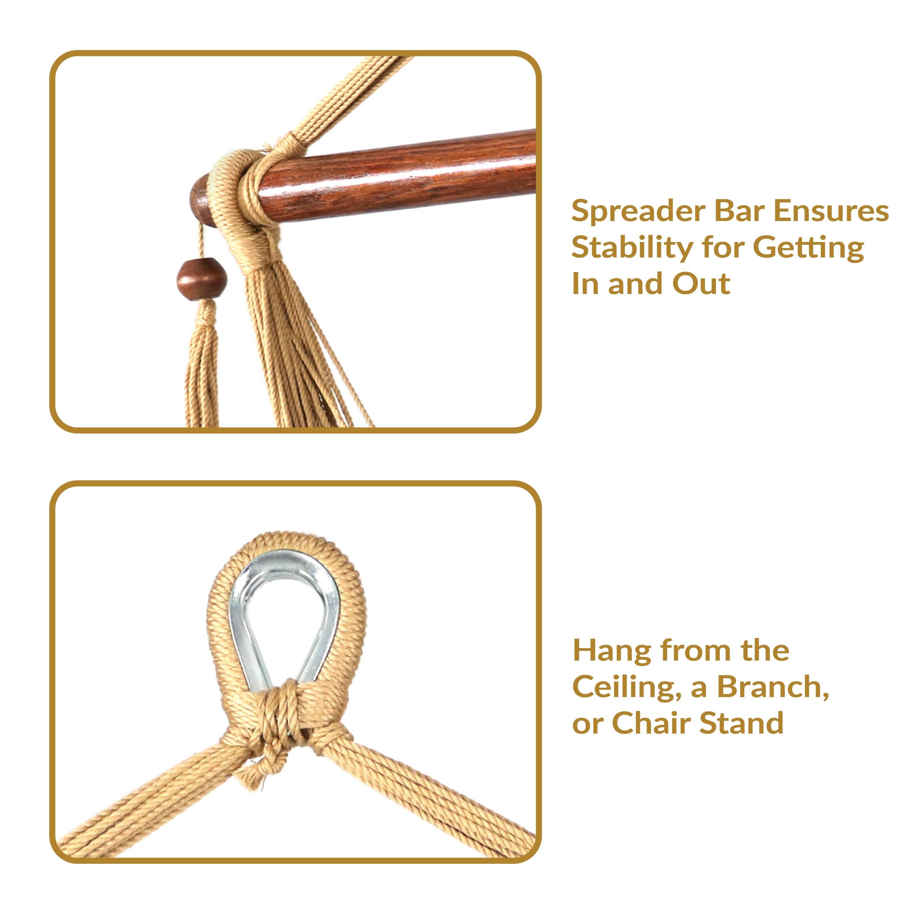 Spreader Bar Ensures Stability for Getting In and Out

Hang from the Ceiling, a Branch, or Chair Stand