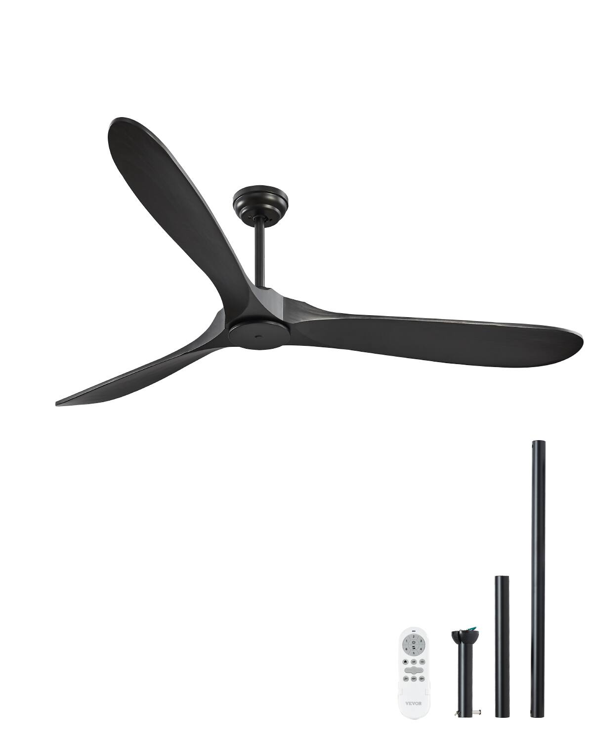Front. VEVOR - 72 Inch Ceiling Fan without Light, 6-Speed Remote Control, 3-Wood-Blade, Reversible DC Motor - Black.