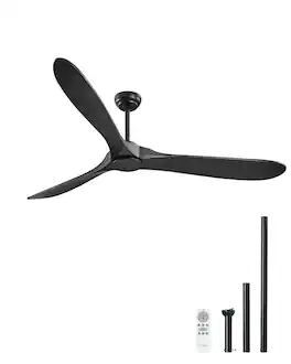 VEVOR - 72 Inch Ceiling Fan without Light, 6-Speed Remote Control, 3-Wood-Blade, Reversible DC Motor - Black