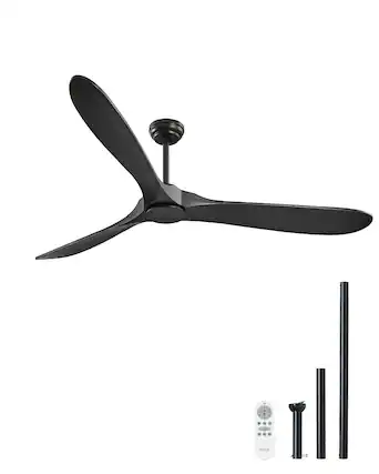 Front. VEVOR - 72 Inch Ceiling Fan without Light, 6-Speed Remote Control, 3-Wood-Blade, Reversible DC Motor - Black.