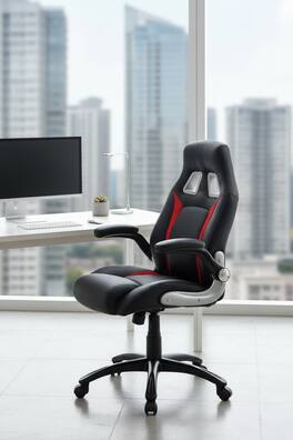 Forest'nSky - Red Stylish Office Chair, Upholstered Comfort Adjustable Gaming Chair with Padded Armrests - Black
