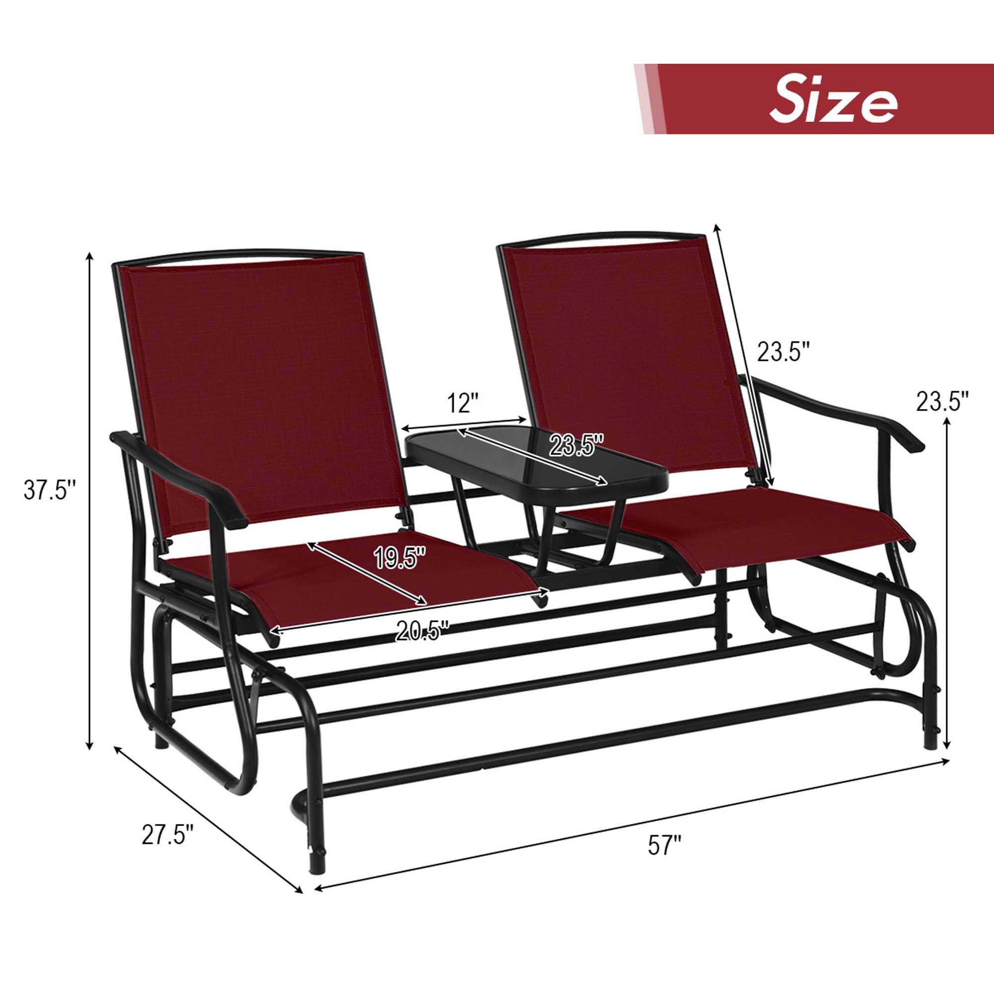 The text on the image reads "Size 23.5" 37.5" 12" 23.5" 23.5" 19.5" 20.5" 27.5" 57". This information is describing the dimensions of the red chairs.