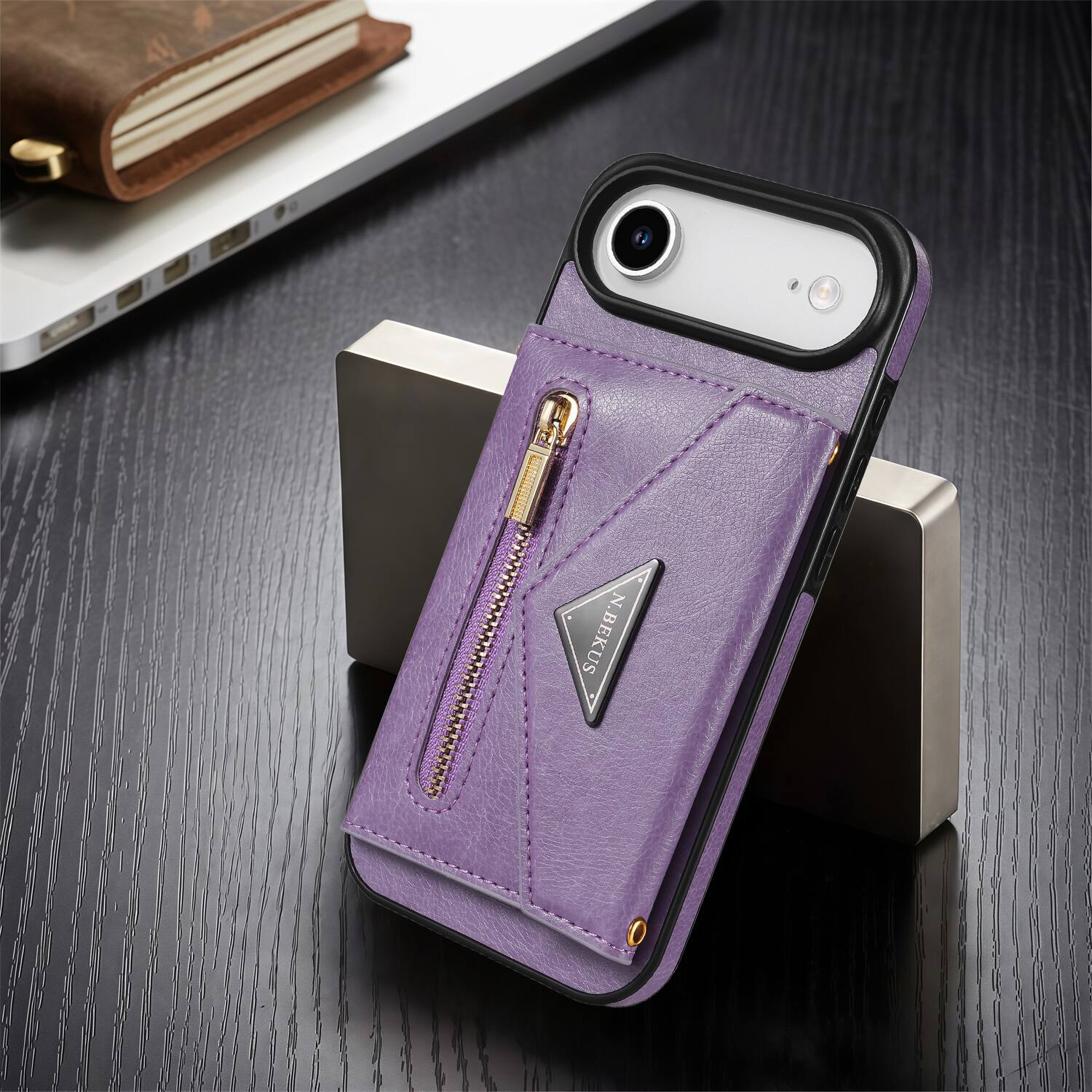 Left. Dteck - Dteck Crossbody Zipper Wallet Case with Adjustable Lanyard for Apple iPhone Air (2025) Kickstand Cover - Purple.