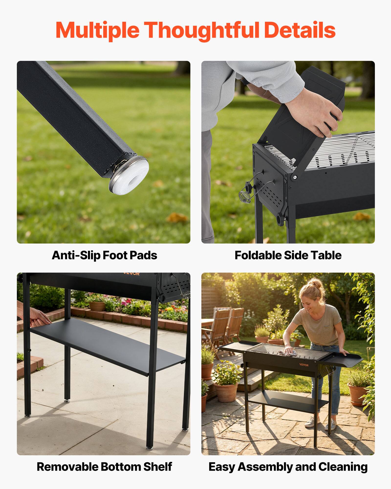 Multiple Thoughtful Details

- Anti-Slip Foot Pads
- Foldable Side Table
- Removable Bottom Shelf
- Easy Assembly and Cleaning