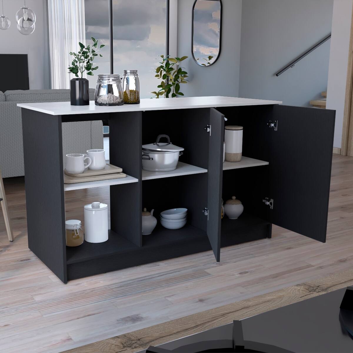 Back. Loheer - Loheer Modern Stationary Kitchen Island Large Top Surface - Multi.