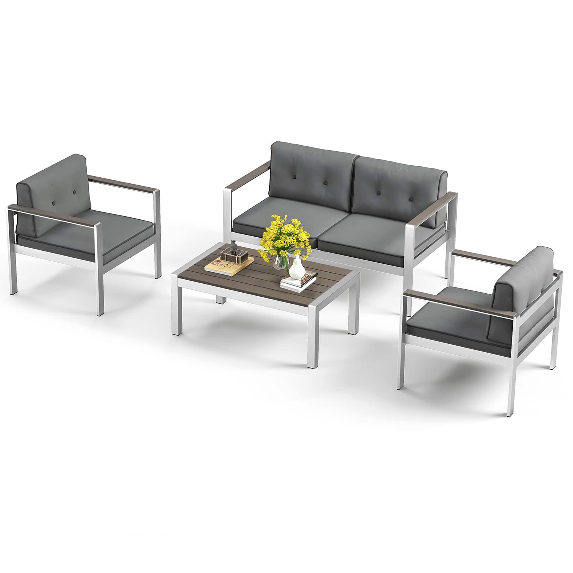Gymax - 4 pieces patio furniture set conversation set patio furniture outdoor conversation set - Gray, Silver