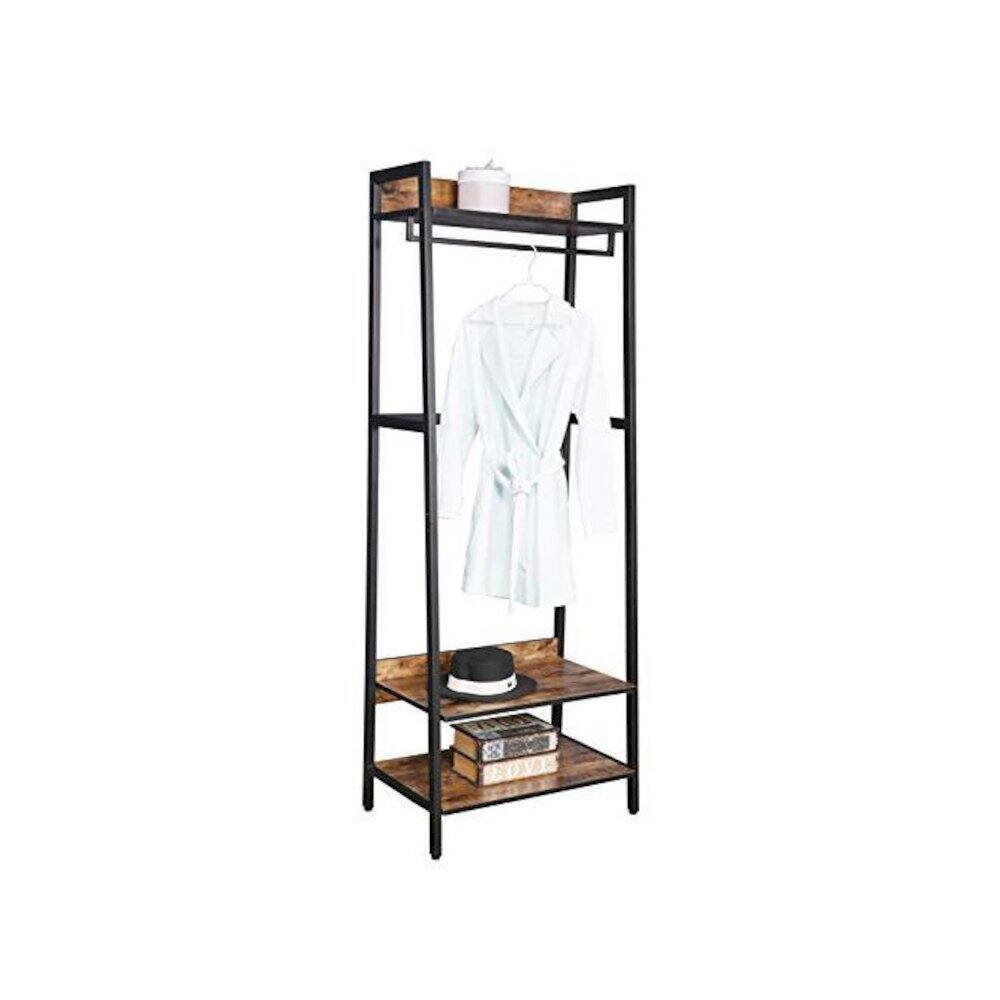 Alt View 2. JJS - Industrial Rustic Hall Tree Shoe Bench With Storage Shelves - Rustic Brown.