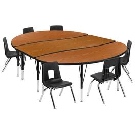 Flash Furniture - Emmy 86" Oval Wave Flexible Laminate Activity Table Set with 12" Student Stack Chairs, Oak/Black - Brown