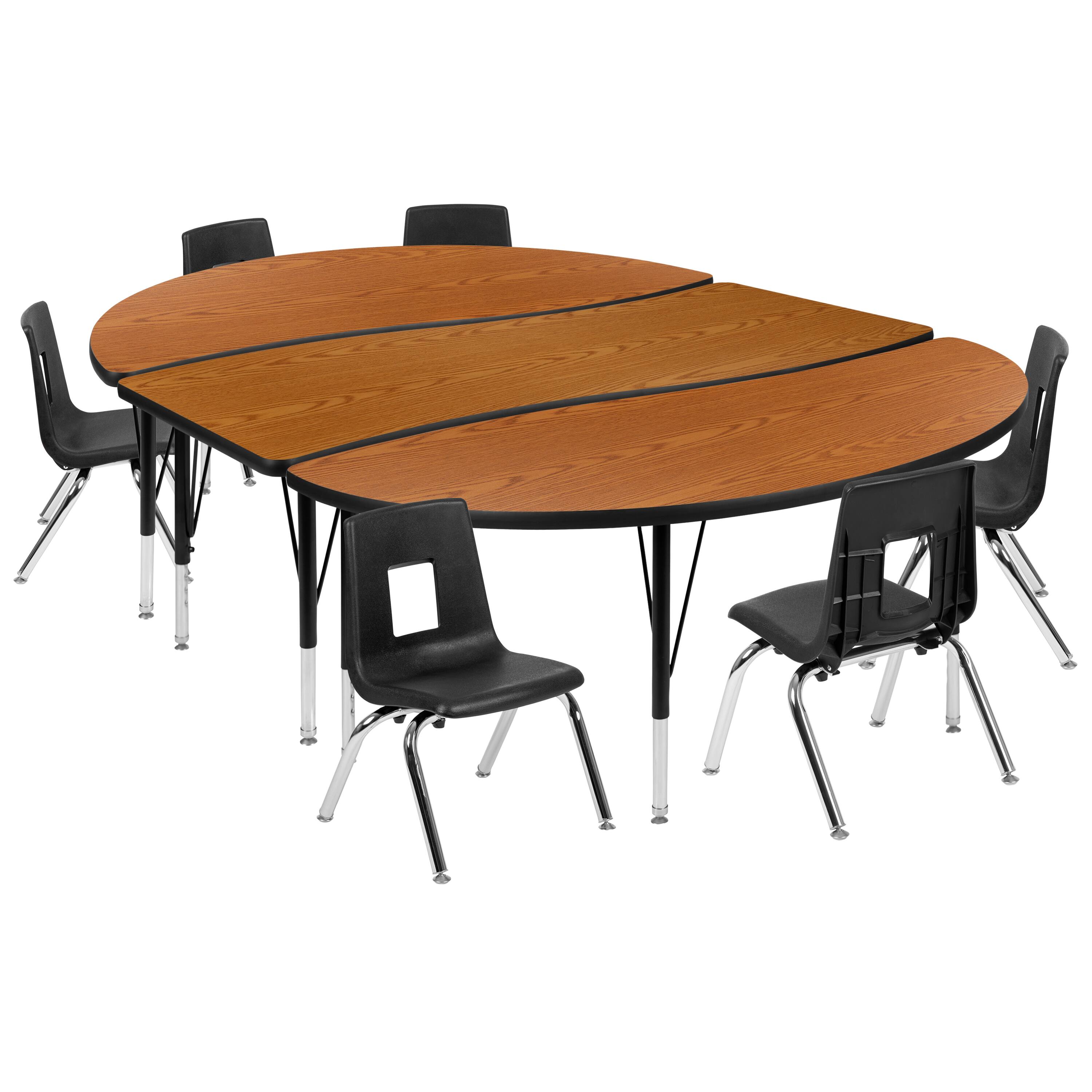 Alt View 1. Emma + Oliver - 86" Oval Wave Collaborative Laminate Activity Table Set with 12" Student Stack Chairs, Grey/Black - Oak.