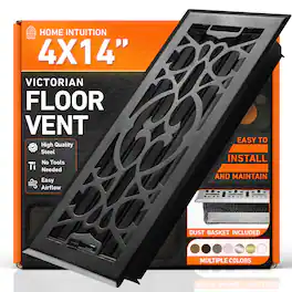 Home Intuition - 4X14 Floor Vent Covers with Mesh Cover Trap, Heat and Air, Floor Vent for HVAC Duct, Victorian - Matte Black