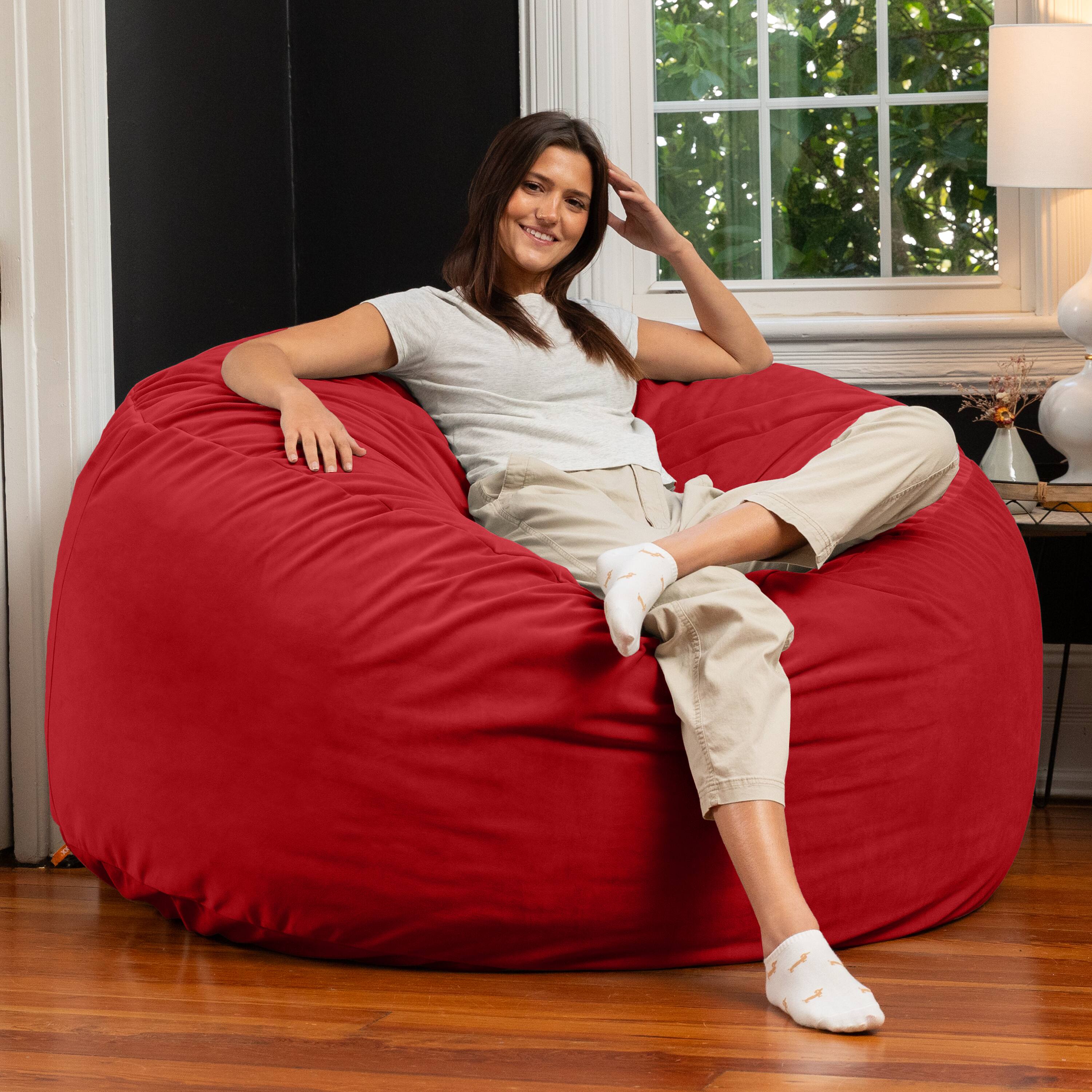 Alt View 1. Jaxx - Jaxx 5 Foot Saxx - Large Round Bean Bag Chair for Adults - Lush Velvet Merlot - Lush Velvet Merlot.
