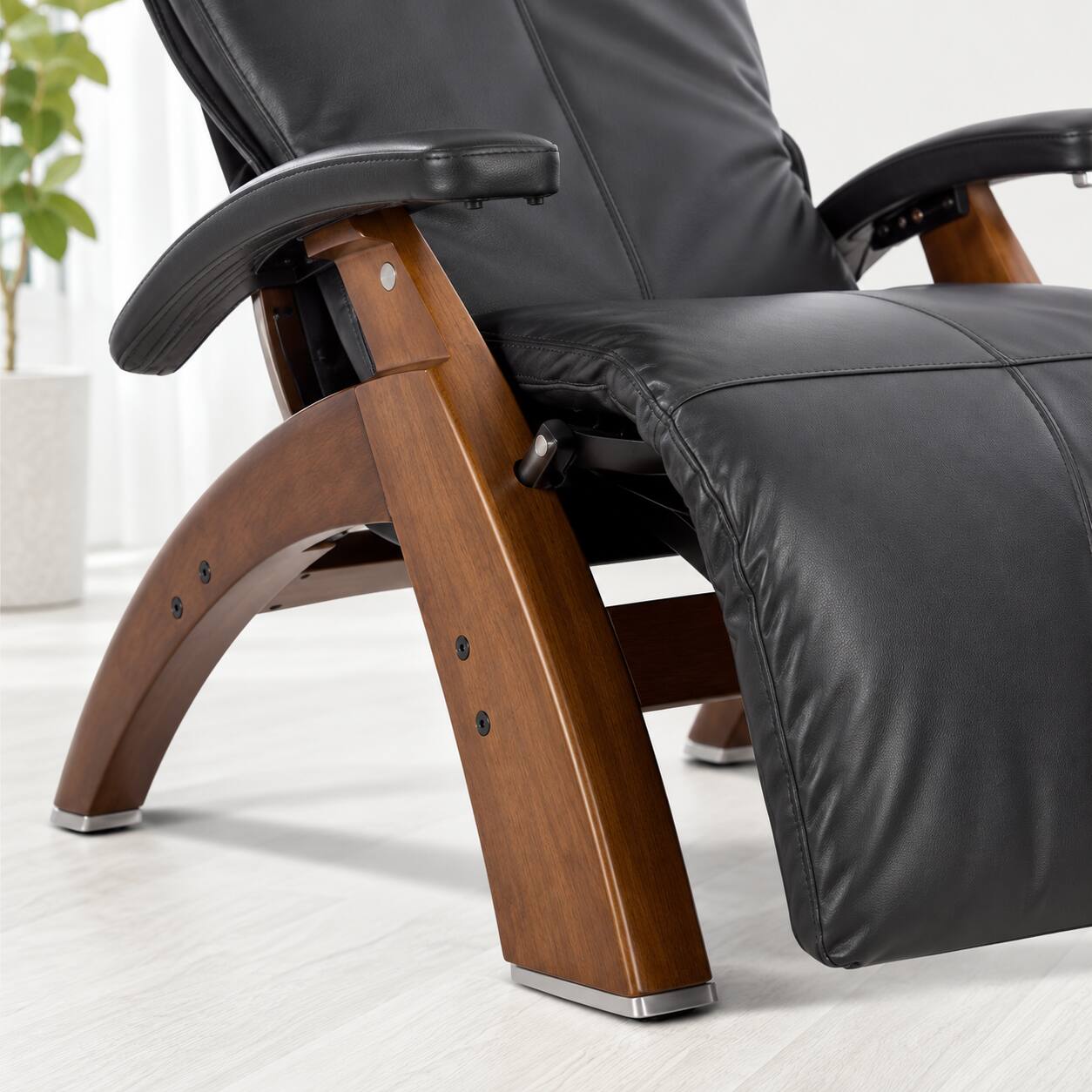Alt View 3. Human Touch - Human Touch Perfect Chair PC-420 Classic Manual Plus Zero Gravity Chair Recliner with Solid Wood Base - Dark Walnut / Black SofHyde / Comfort.