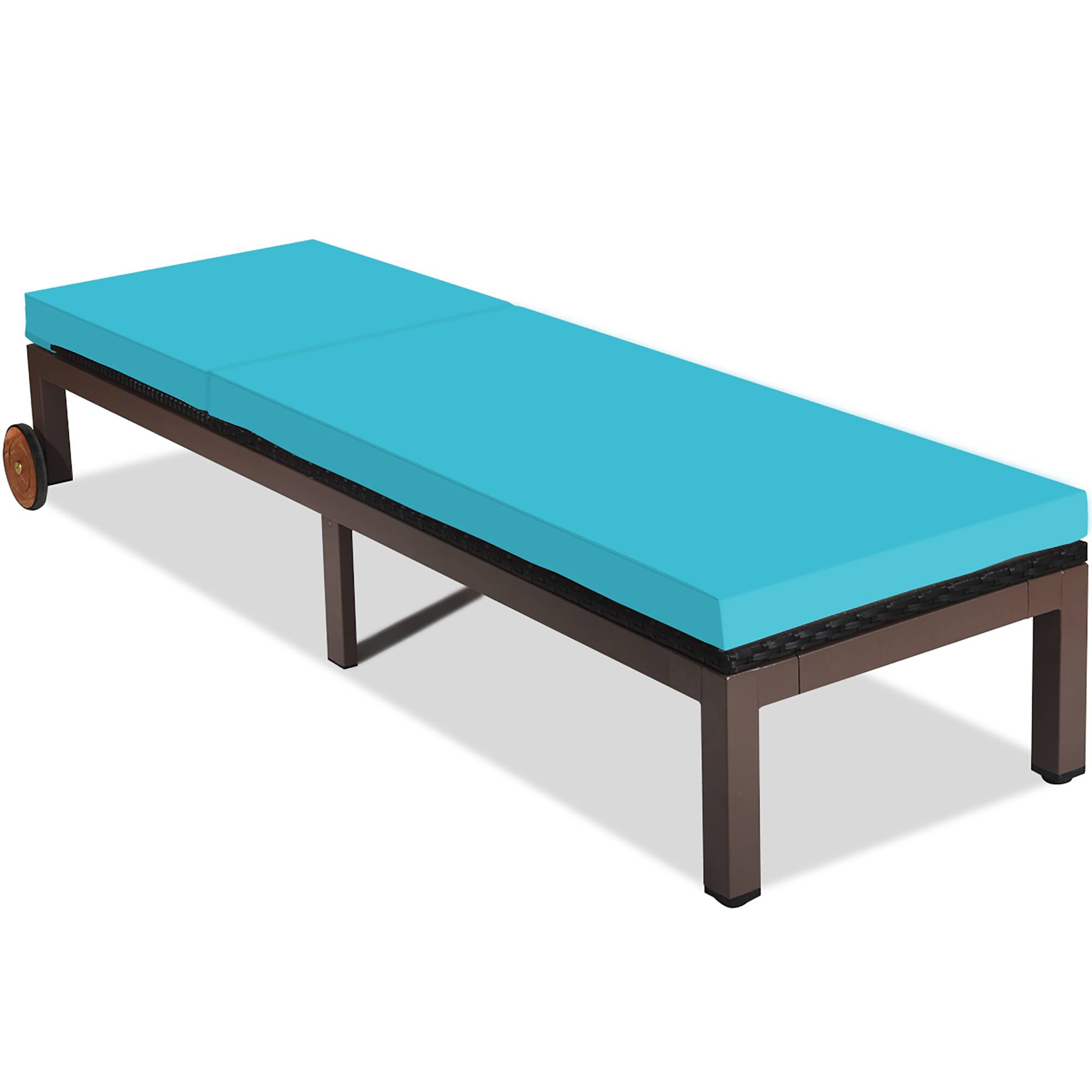 Angle. Costway - 2PC Patio Rattan Lounge Chair Chaise Recliner Back Adjustable Cushioned W/Wheels - Turquoise.