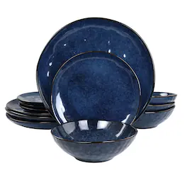 Elama - Samara 12 Piece Stoneware Dinnerware Set - Blue