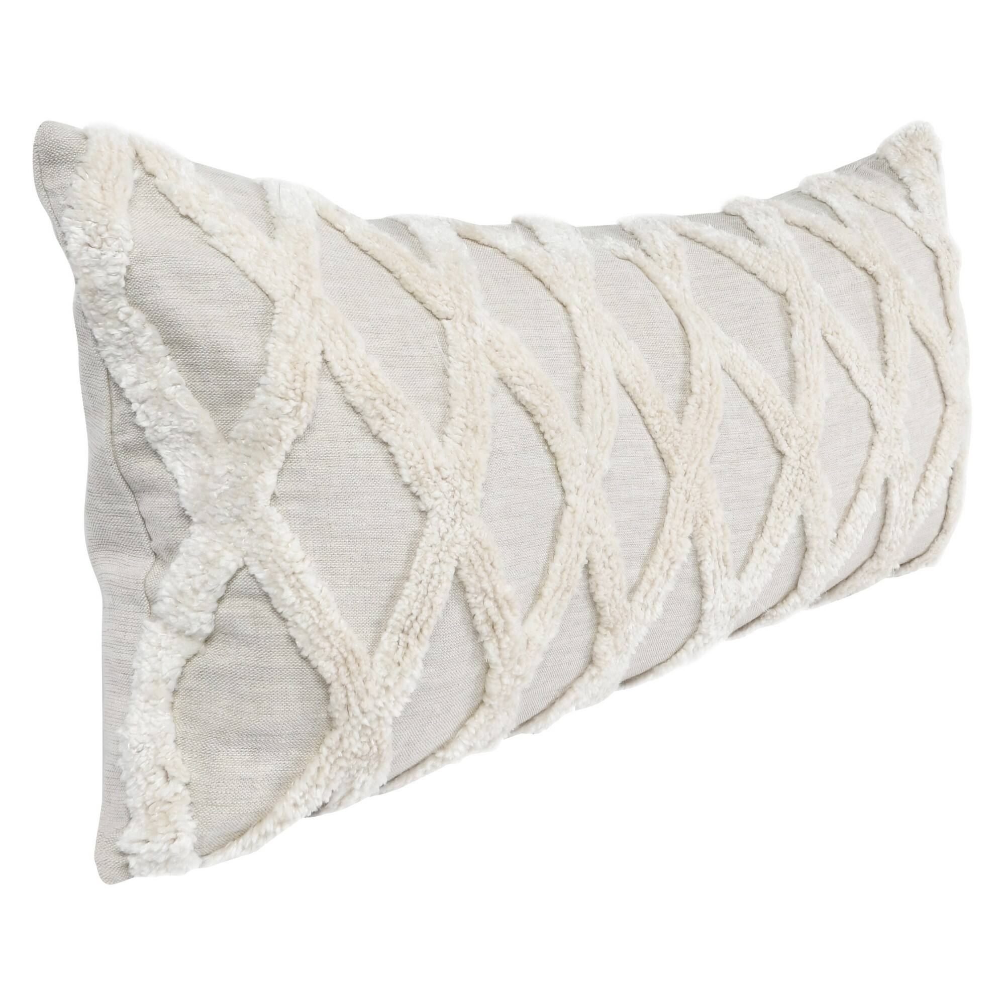 Angle. Manhattan Lane - 16 x 36 Lumbar Linen Accent Throw Pillow, Tufted Diamonds - Ivory.