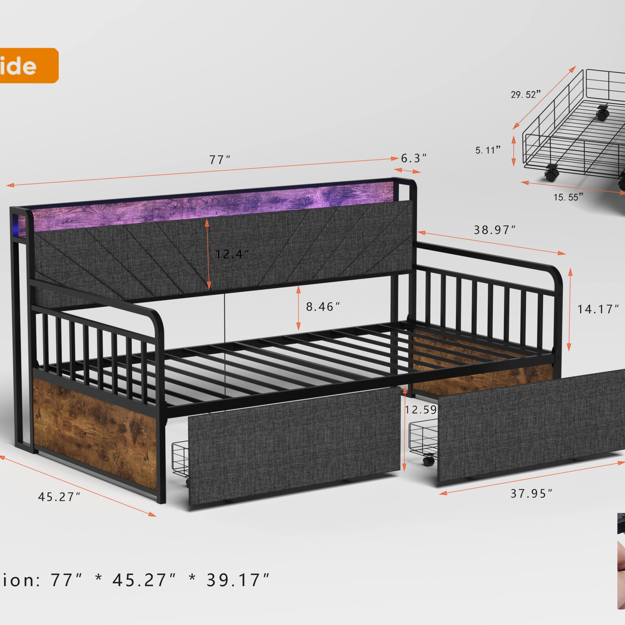 - 29.52"
- 77"
- 6.3"
- 5.11"
- 15.55"
- 38.97"
- 12.4"
- 8.46"
- 14.17"
- 12.59"
- 45.27"
- 37.95"

Dimensions: 77" * 45.27" * 39.17"