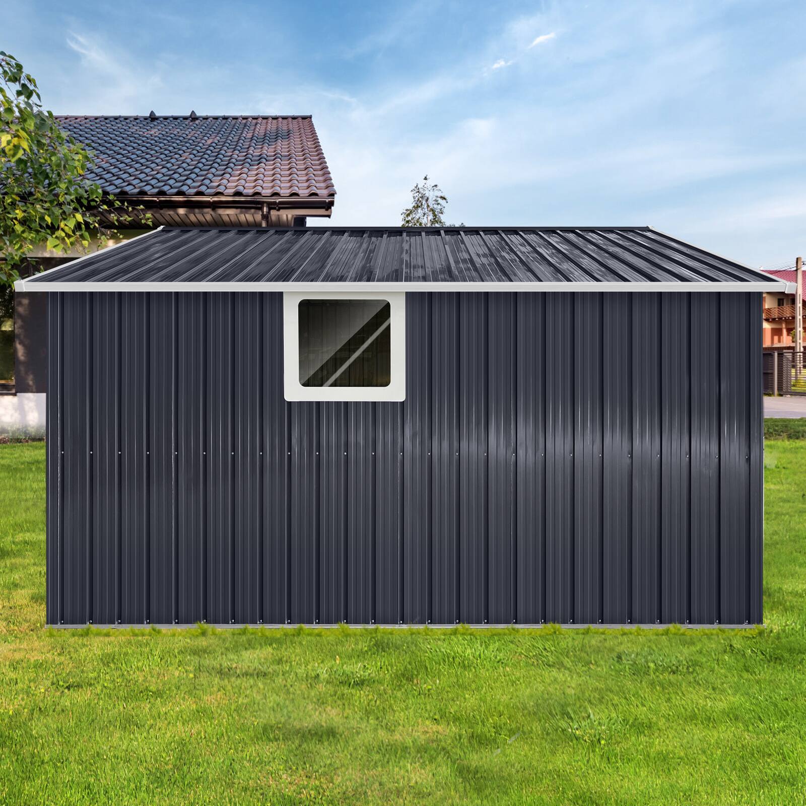 Alt View 1. Mondawe - 11x11 Ft Metal Garden Sheds with Window - Grey.