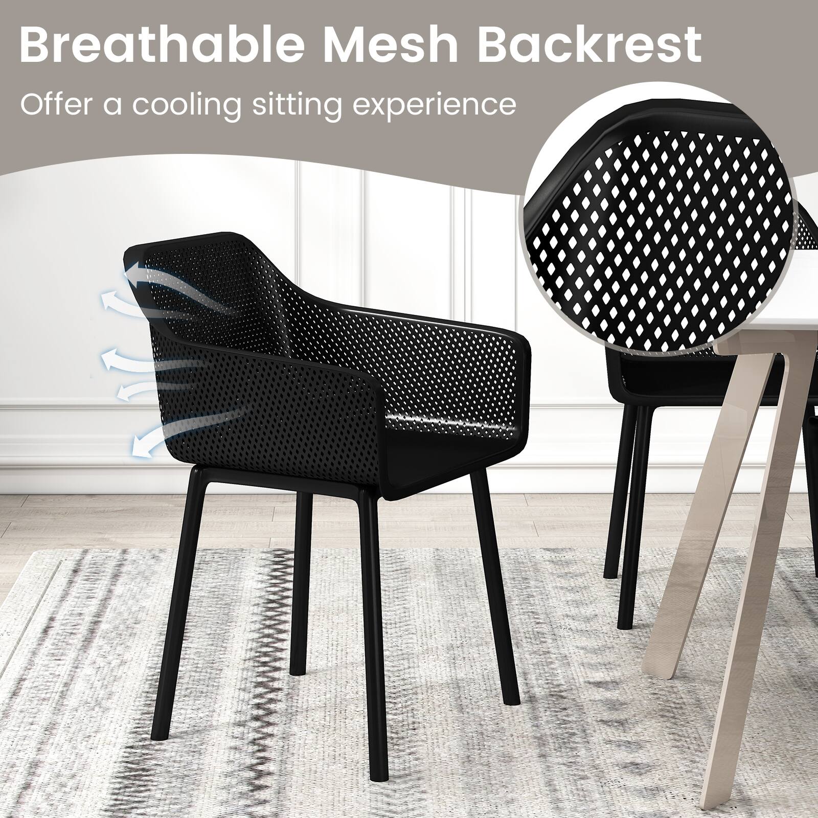 Breathable Mesh Backrest  
Offer a cooling sitting experience