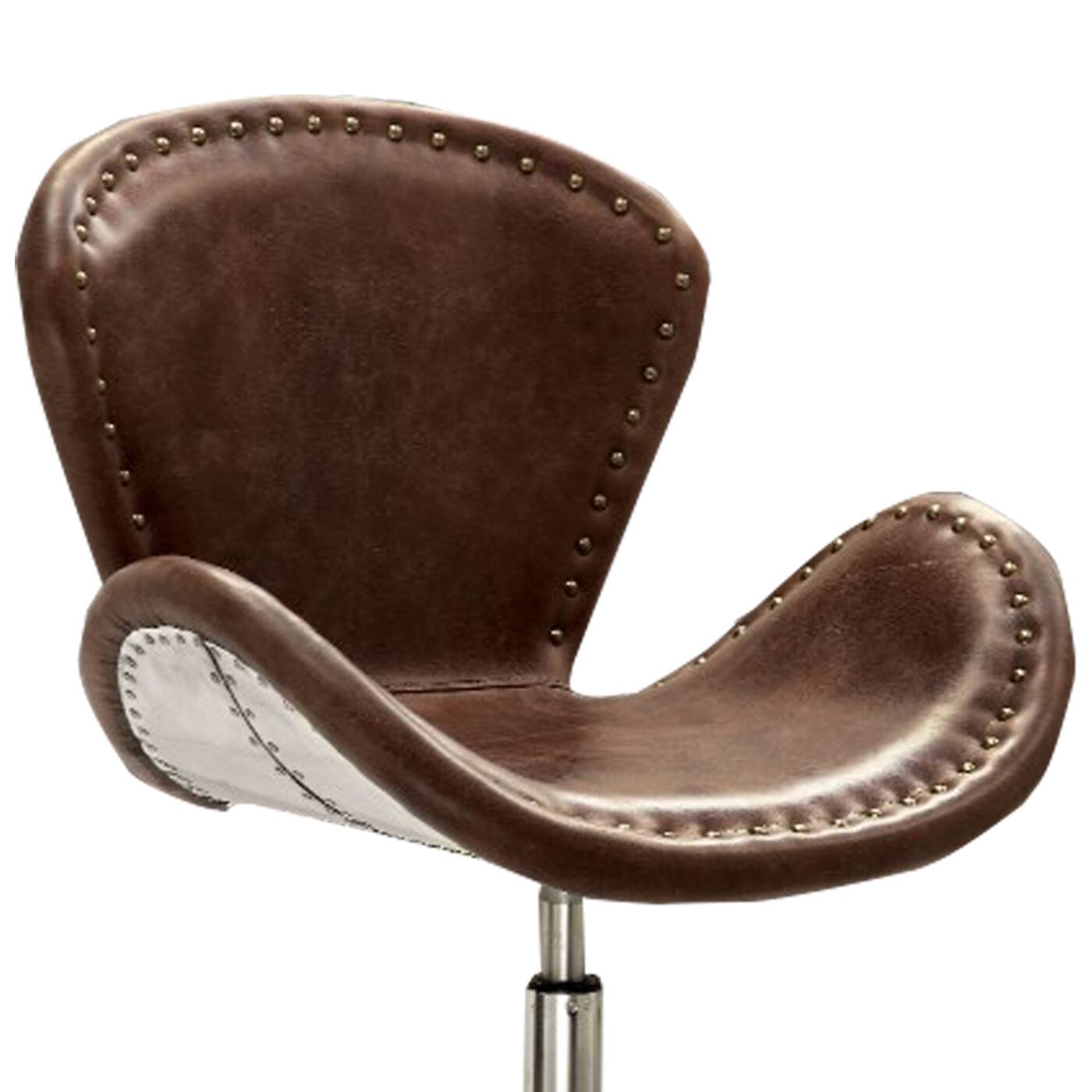 Back. Manhattan Lane - Retro Top Grain Leather Accent Chair with Swivel - Brown, Aluminum.