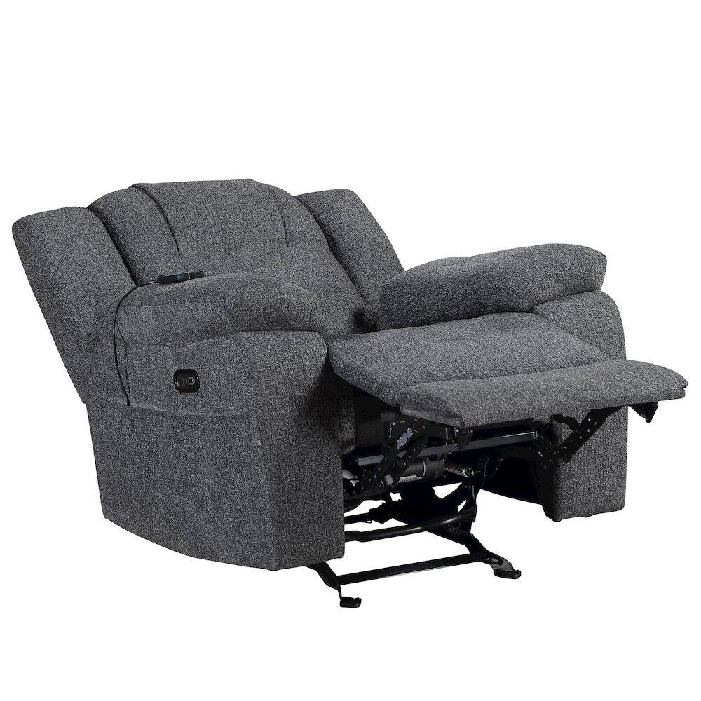 Back. New Classic Furniture - Redondo Chenille Glider Recliner with Power in Dark Gray - Dark Gray.