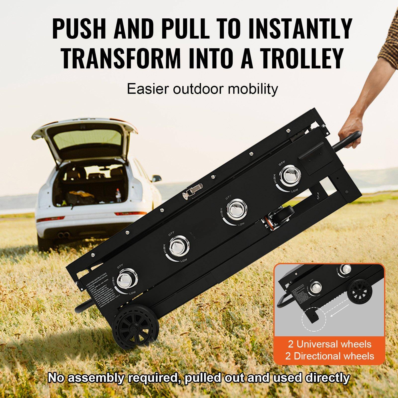 PUSH AND PULL TO INSTANTLY TRANSFORM INTO A TROLLEY  
Easier outdoor mobility  

No assembly required, pulled out and used directly  

2 Universal wheels  
2 Directional wheels
