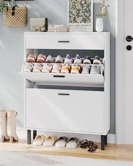 GARVEE - Narrow Shoe Cabinet Storage for Entryway, 3 Drawers, Shoe Rack Storage with 3-Tier Adjustable Shelves - White