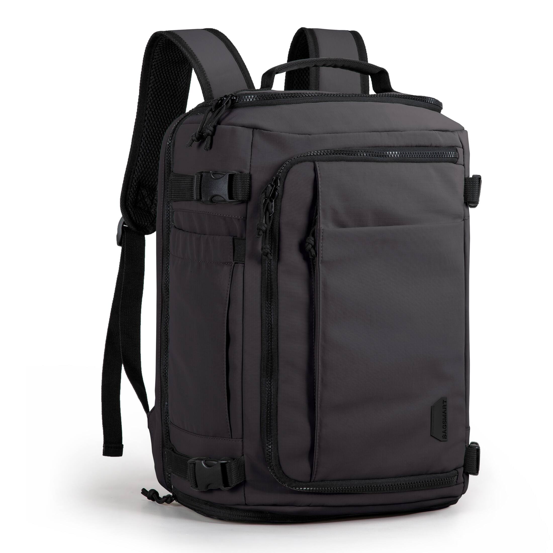Angle. Bagsmart - Blast 38L Expandable Travel Backpack, Flight Approved Carry On Laptop Backpack with USB Port for Men Women - Black.