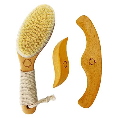 Front. DORLUKFU - Dry Brushing Body Brush for Lymphatic Drainage-Vegan Dry Brush with Contoured Non-Slip Handle +Wood Therapy Massage.