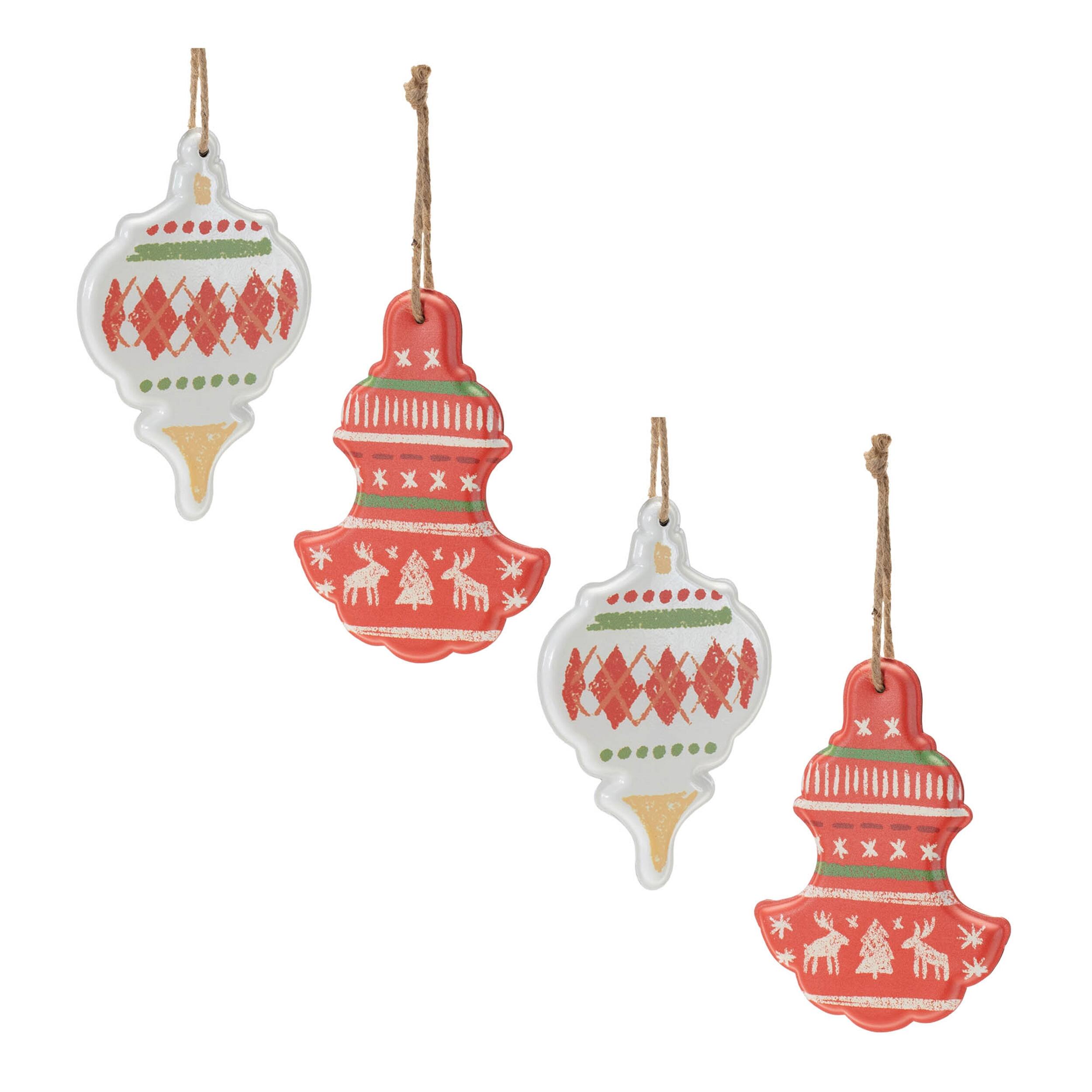 Alt View 2. BreeBe - Metal Ornament with Nordic Pattern (Set of 4) - Red, White, Green.