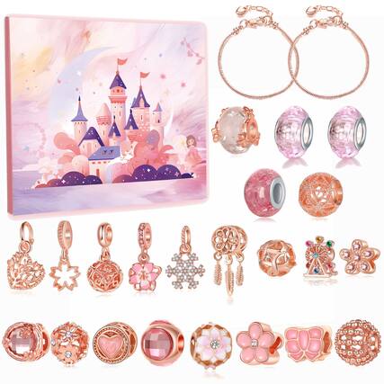 Front. Auledio - Christmas Jewelry Advent Calendar 2025 Christmas Countdown Calendar Jewelry Kit For Women Xmas Countdown Calendar Gifts - Pink.