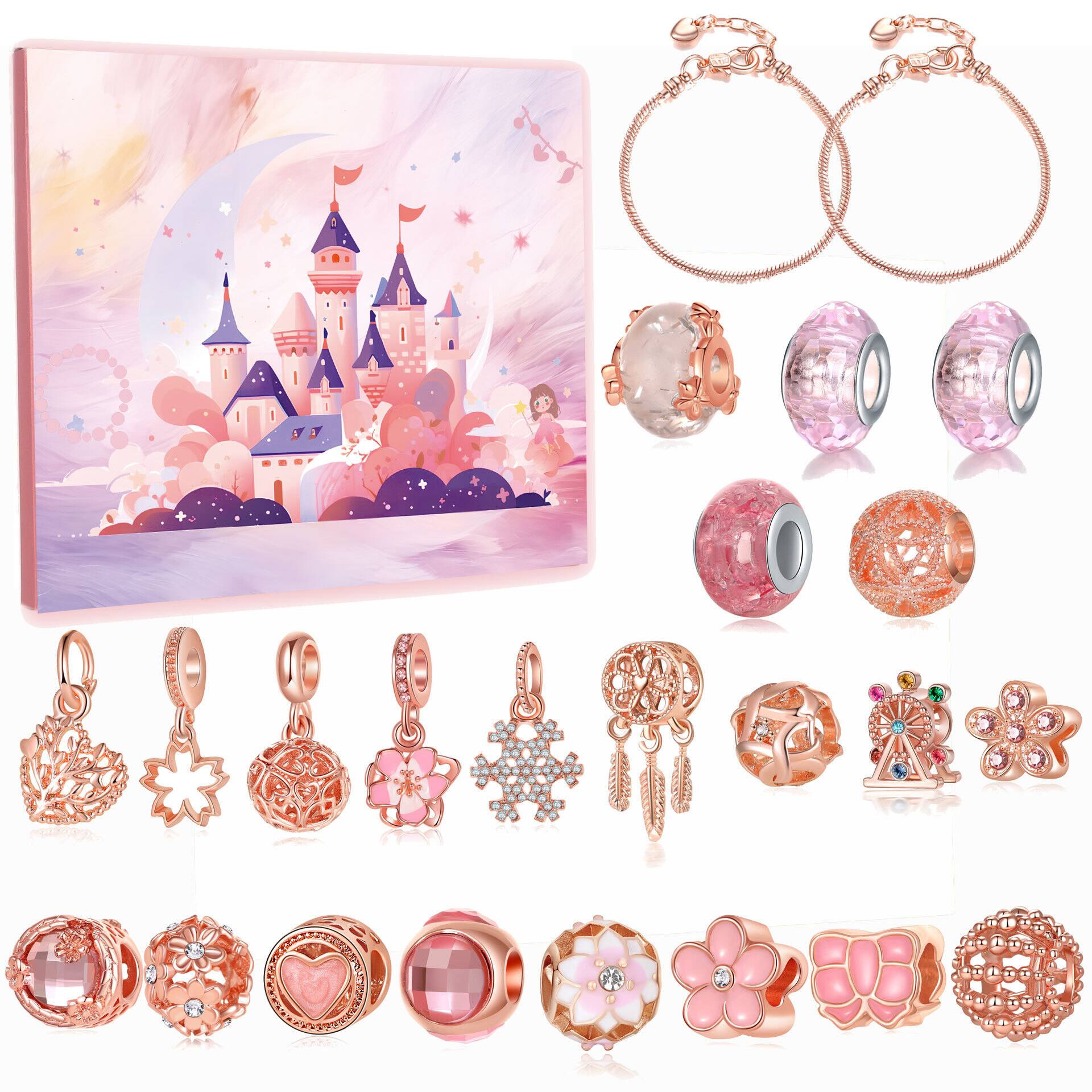 Front. Auledio - Christmas Jewelry Advent Calendar 2025 Christmas Countdown Calendar Jewelry Kit For Women Xmas Countdown Calendar Gifts - Pink.