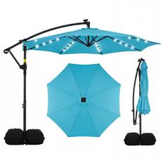 Front. Costway - Costway 10 FT Solar Offset Hanging Umbrella Patio Cantilever Umbrella with 32 LED Lights - Turquoise.