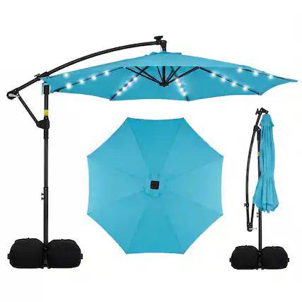Front. Costway - Costway 10 FT Solar Offset Hanging Umbrella Patio Cantilever Umbrella with 32 LED Lights - Turquoise.