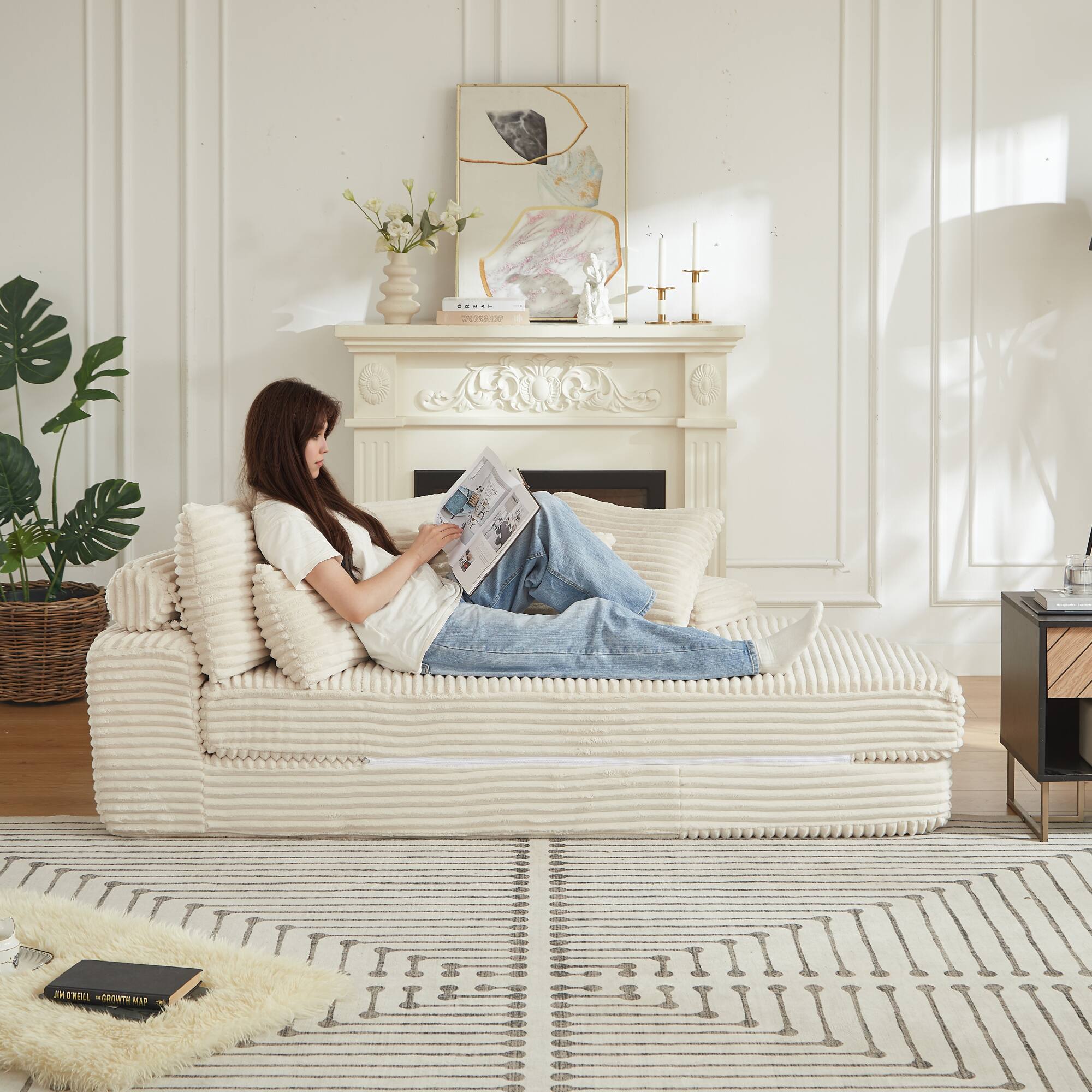 Alt View 7. GOODSILO - Large Semi-Circular Convertible Sofa Bed with Reclining Feature and Comfort Pillows - Beige.