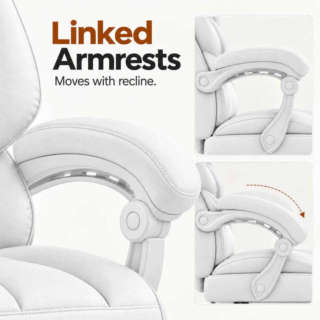 Linked Armrests  
Moves with recline.