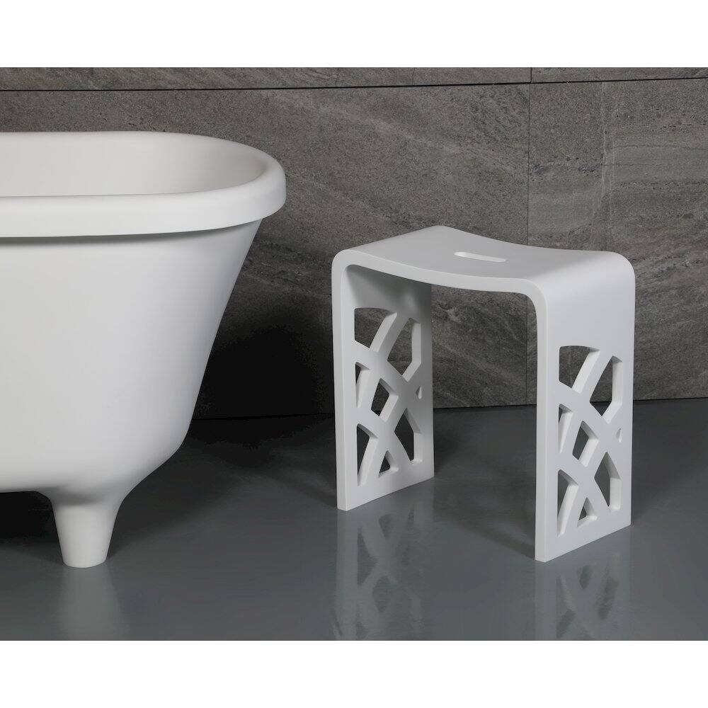 Left. Alfi - Designer White Matte Solid Surface Resin Bathroom / Shower Stool - White.